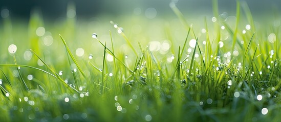 Aufkleber - Nature shots of garden in spring Macro of grass with water drops and flying bokeh perfect for screensaver. Creative banner. Copyspace image