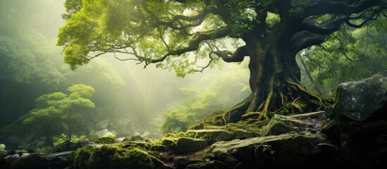Aufkleber - A old tree in the forest. Creative banner. Copyspace image
