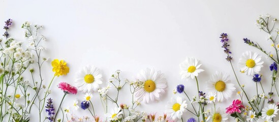 Poster - Floral arrangement with a spring frame of tiny flowers and daisies