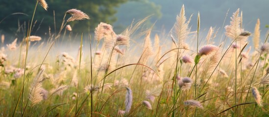 Aufkleber - Long blades of grass in a wildflower meadow. Creative banner. Copyspace image