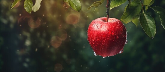 Canvas Print - A crisp apple hanging off the apple tree ready to be picked. Creative banner. Copyspace image