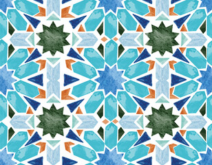 Stylish Morocco Seamless Pattern. Traditional Tiles Arabic Islamic Background. Mosque decoration