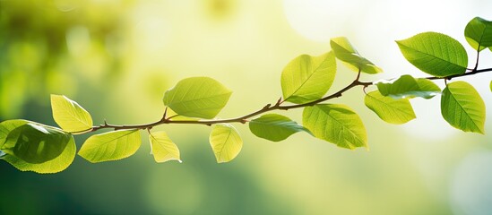 Poster - green leaves in spring season. Creative banner. Copyspace image