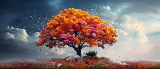 Wall Mural - bright colored flower tree. creative banner. copyspace image