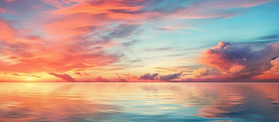 Poster - Image of sunset and cloudy sky and rough sea. Creative banner. Copyspace image
