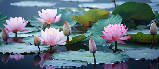 Aufkleber - Nymphaea lotus Beautiful lotus buds. Creative banner. Copyspace image