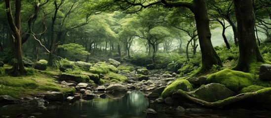 Poster - the deep green forest. Creative banner. Copyspace image