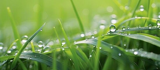 Aufkleber - Closeup dew drops on green grass. Creative banner. Copyspace image