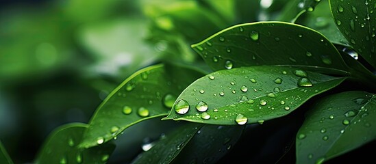 Poster - The remaining raindrops on a green leaf. Creative banner. Copyspace image