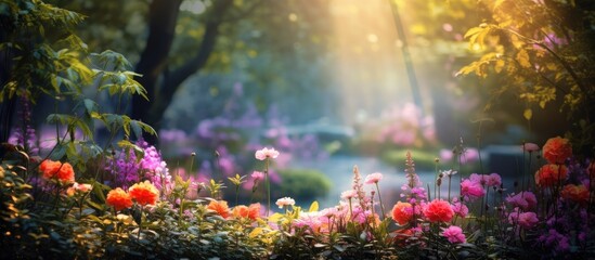 Poster - Colorful blur garden background. Creative banner. Copyspace image