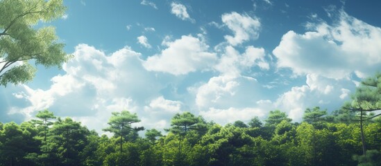 Aufkleber - View of the sky to the tops of the trees in the forest. Creative banner. Copyspace image