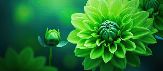 Poster - Flower of powerfull colour green. Creative banner. Copyspace image
