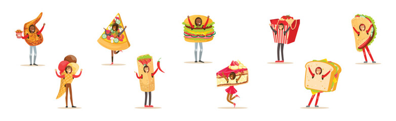 Canvas Print - People Character Wearing Fast Food Costume Vector Set