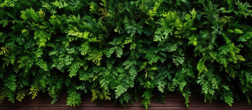 Beautiful nature background of vertical garden with tropical green leaf Western redcedar Thuja plicata commonly called western red cedar or Pacific red cedar giant arborvitae or western arborvitae