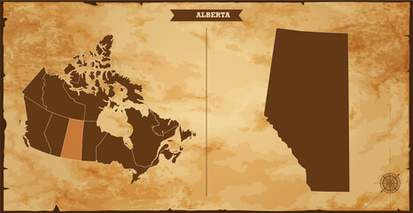 Wall Mural - Alberta state map, Canada map with federal states in A vintage map based background, Political Canada Map