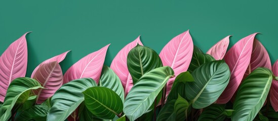 Poster - Green Leaves With Pink Stripes. Creative banner. Copyspace image