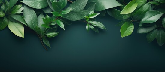 Wall Mural - Creative layout made of green leaves flat lay nature concept. Creative banner. Copyspace image