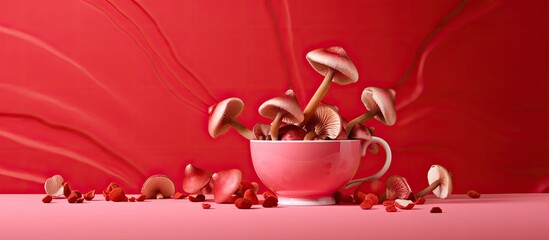 Sticker - Champagne red cup mushroom Red mushrooms PINK BURN CUP Mushroom. Creative banner. Copyspace image