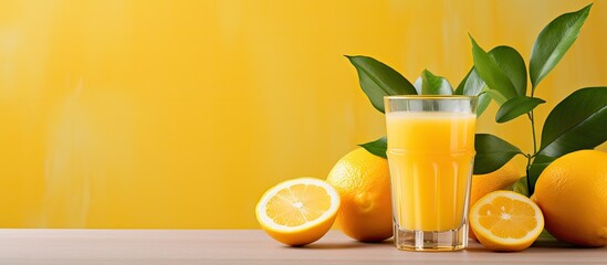 Aufkleber - Orange juice with a piece of lemon. Creative banner. Copyspace image
