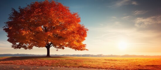 Aufkleber - Maple tree in warm and sunny autumn day. Creative banner. Copyspace image