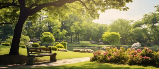 Poster - This is the garden or Park and outdoor for people come to visit and take rest here. Creative banner. Copyspace image