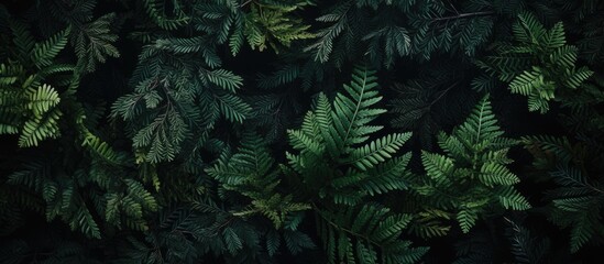Poster - Several pine green leaves seen from below. Creative banner. Copyspace image