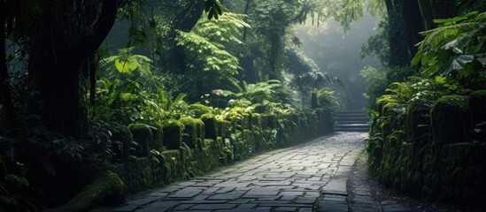 Sticker - an image of the lane with plants around it. Creative banner. Copyspace image