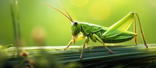 Wall Mural - meadow grasshopper chorthippus parallelus. creative banner. copyspace image
