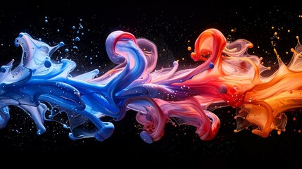 Wall Mural - an artistic representation of intertwining streams of blue and red liquids against a black backgroun