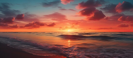 Sunsets at the beach beautiful summer. Creative banner. Copyspace image