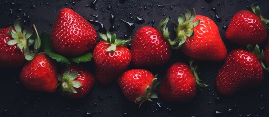 Poster - Background of fresh strawberries close up Banner The view from the top. Creative banner. Copyspace image
