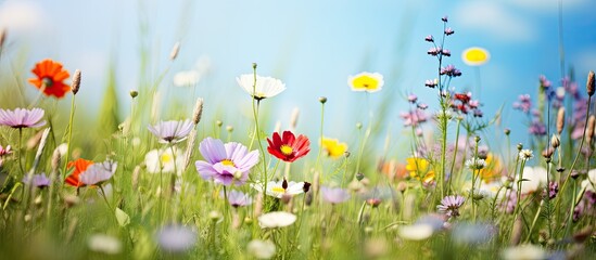 Poster - Wild flowers in a meadow in the summertime. Creative banner. Copyspace image