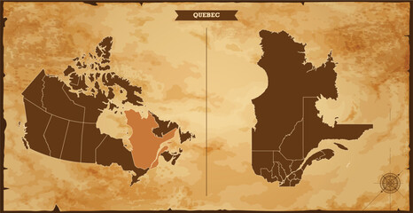 Wall Mural - Quebec state map, Canada map with federal states in A vintage map based background, Political Canada Map