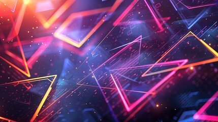 Futuristic neon neon triangles abstract tech background