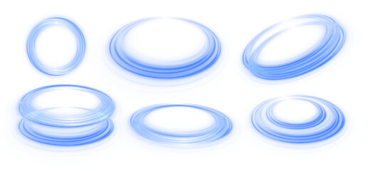 Fototapete - Set of neon blurry light circles at motion . Vector swirl trail effect. Abstract vector fire circles, sparkling swirls and energy light spiral frames.