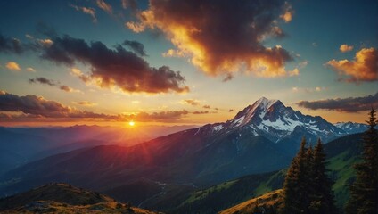 Wall Mural - Sunset in the mountains