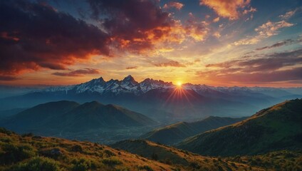 Wall Mural - Sunset in the mountains