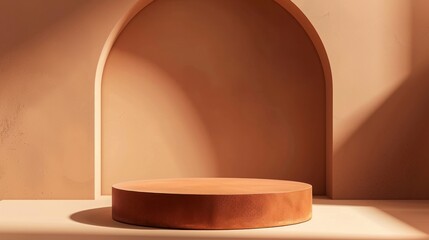 Wall Mural - Empty terracotta podium, simple yet elegant, placed for attention.