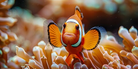 Wall Mural - Clownfish and Anemone A Colorful Underwater Scene. Concept Underwater Photography, Marine Life, Clownfish, Coral Anemone, Colorful Ocean Wildlife
