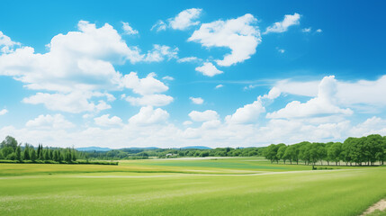 Poster - Bright Summer Meadow with Puffy White Clouds