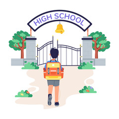 Canvas Print - student going to high school, flat style illustration