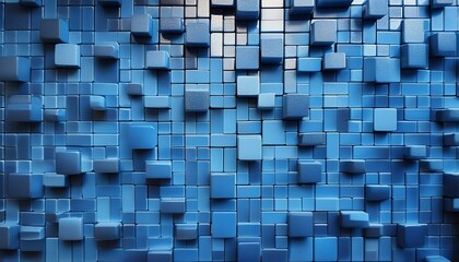 Wall Mural - Square Tiles arranged to create a 3D wall. Blue Patina, Textured Background formed from Polished blocks. 3D Render