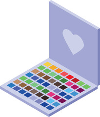 Canvas Print - Colorful eyeshadow palette with a heart on the top is being opened for applying makeup