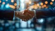 © BigHeartHouston - Two businessman shaking hands, symbolizing a successful partnership. Background features a digital network, highlighting themes of connection, technology, and collaboration in a professional setting.