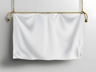 Empty white hang blank fabric horizontal canvas banner mockup