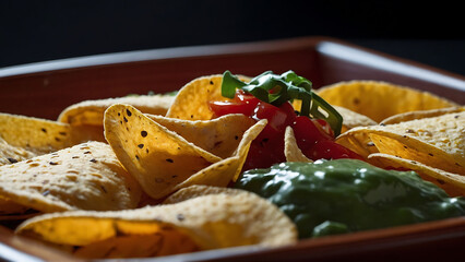 Wall Mural - Spicy Homemade Cheesey Queso With Tortilla Chips Served With Lime
