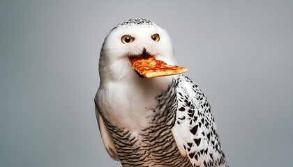 Snowy Owl Enjoying a Slice of Pizza