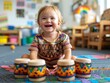 © Thares2020 - Toddler playing colorful drums in early childhood education classroom with playful learning environment