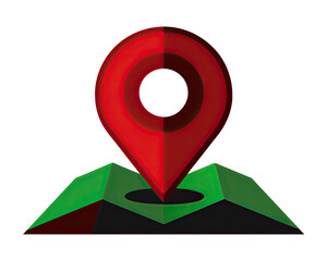 Wall Mural - A digital illustration of a red location pin icon on a green map. The pin is pointing down, and the map is folded. Generative AI
