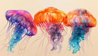 Wall Mural - jellyfish in vivid colors. underwater marine life